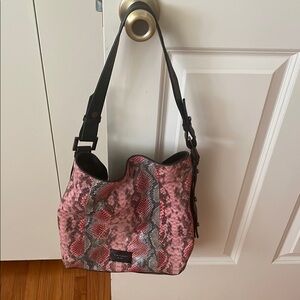 Pink Snake Print Shoulder Bag